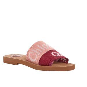 Chloé Women's Woody Logo Canvas Slide Sandals Dawn Rose Sz.9